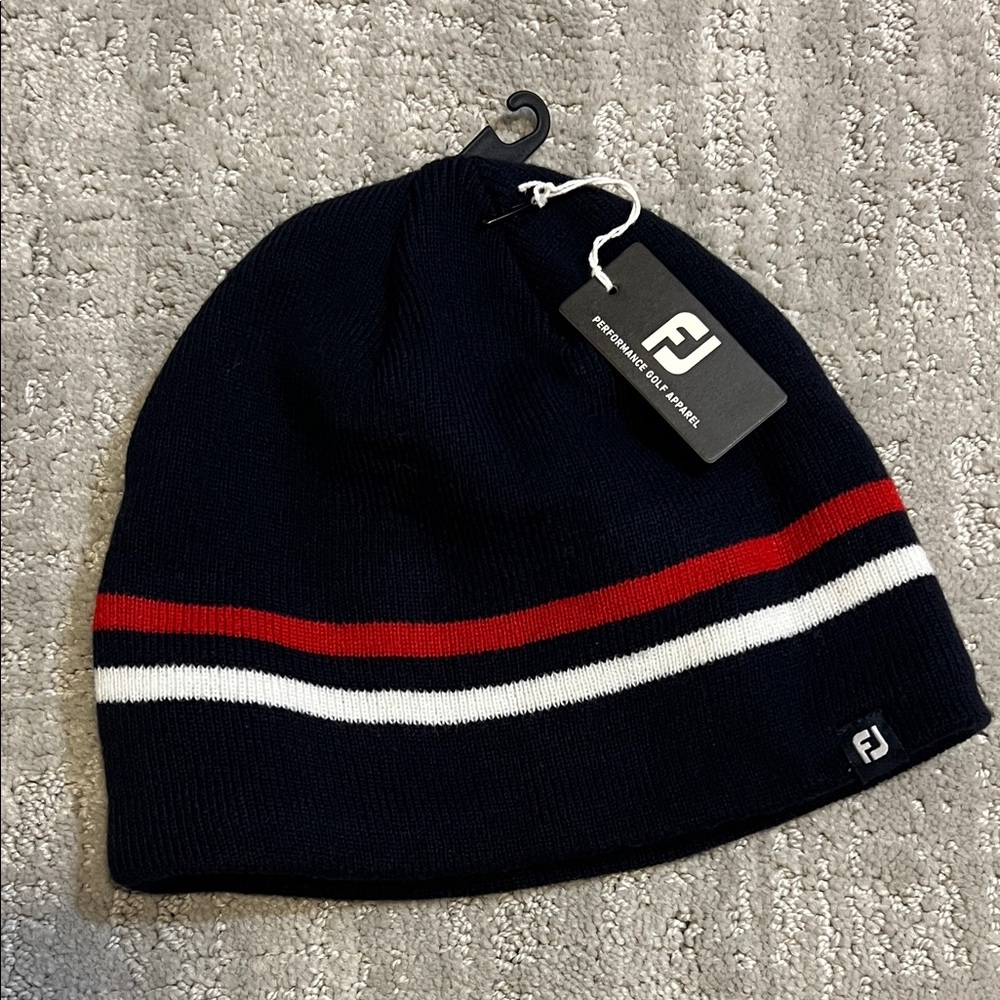 FootJoy Navy Beanie with Red and White Stripes